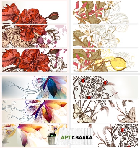 Оригинальные панорамные цветы в векторе  | Original panoramic flowers in vector